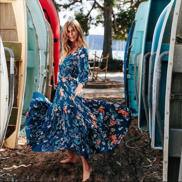 Jaase Mia Maxi Dress In Miak Print Smocked Waist 3/4 Sleeve Blue Size Small - Picture 10 of 10